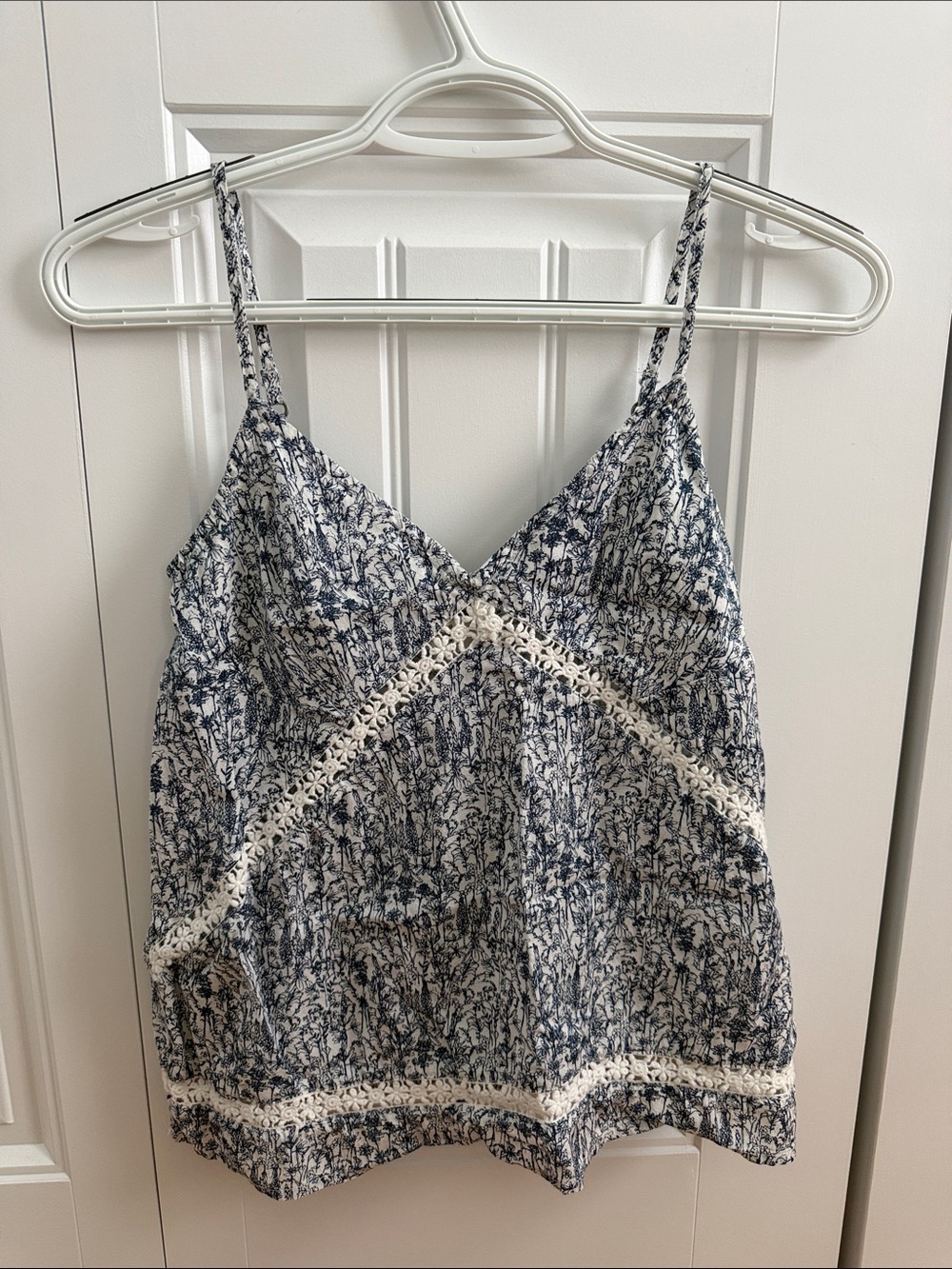 Abercrombie and Fitch Floral Lace-Trim Camisole in Blue and Cream
